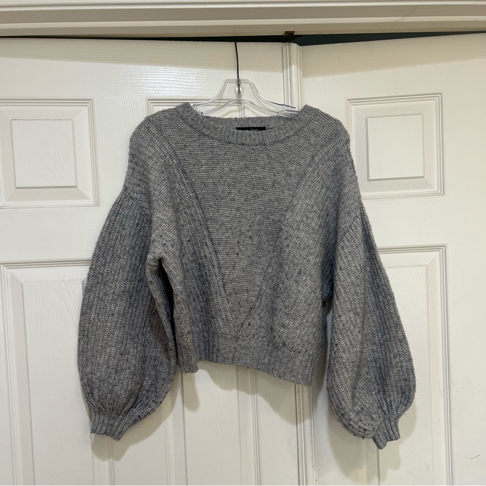 Women M‎  Gray Thick Knit Ballon Sleeves Wool Blend Sweater  Famine Fall Scandi